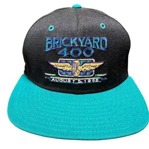 DeLONG Brickyard 400 Hat Mens Med-Lg Black Teal 1995 Vintage Racing Snapback